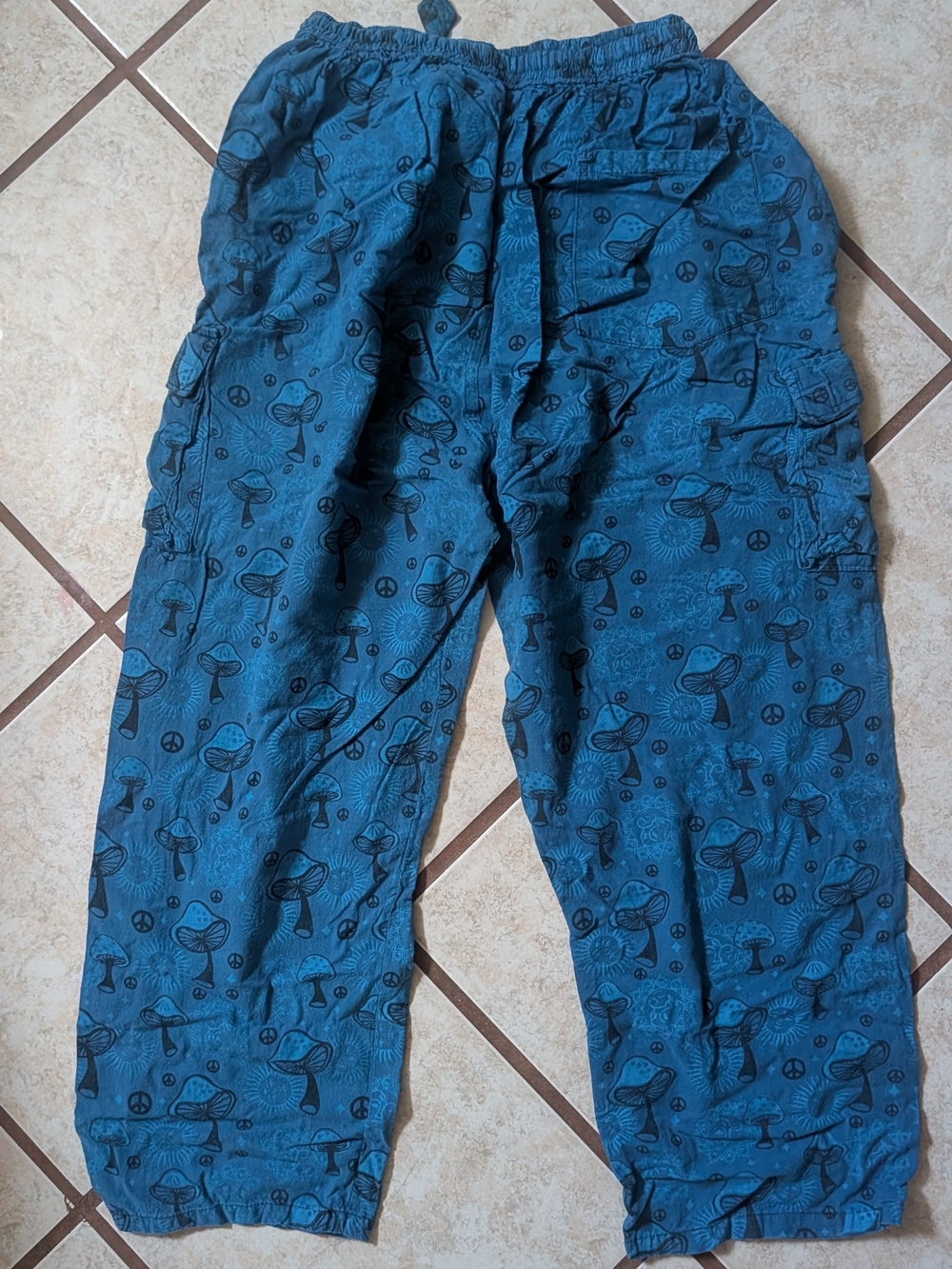 Blue Mushroom Print Cargo Pants